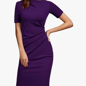 Amazon Women's Retro Half Collar Ruched Business Work
Pencil Dress